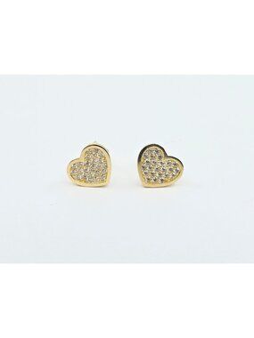 Amazing 10K Karat Solid Yellow Gold Designer Heart Shaped CZ Stud Earrings